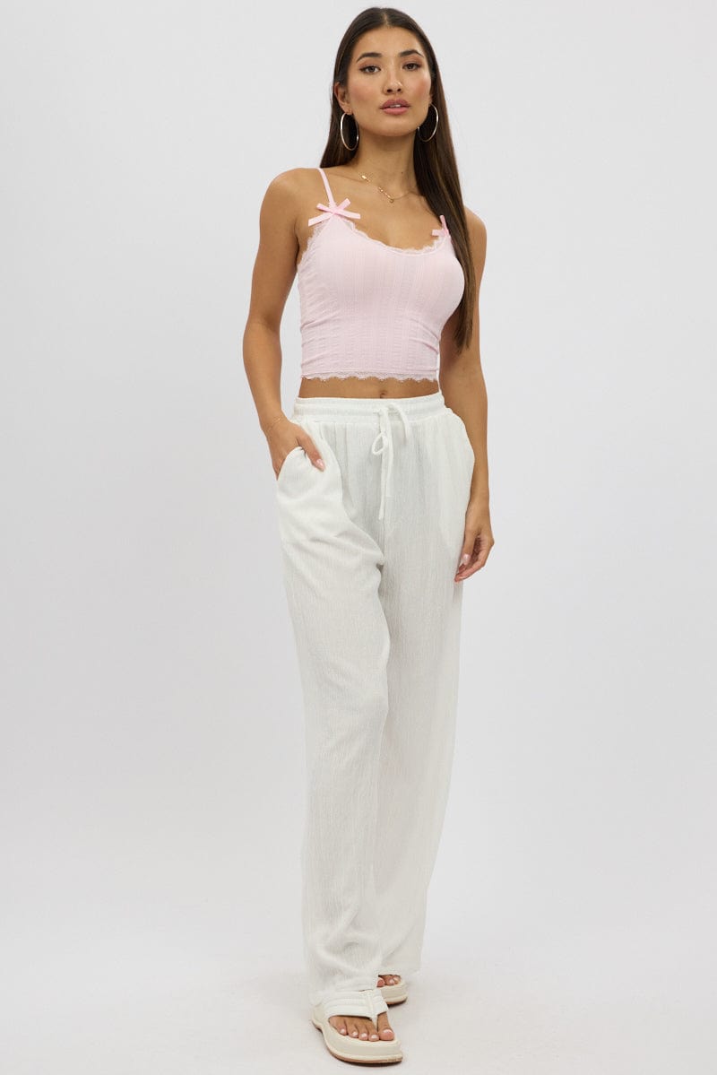 White Wide Leg Pants Elasticated Waist
