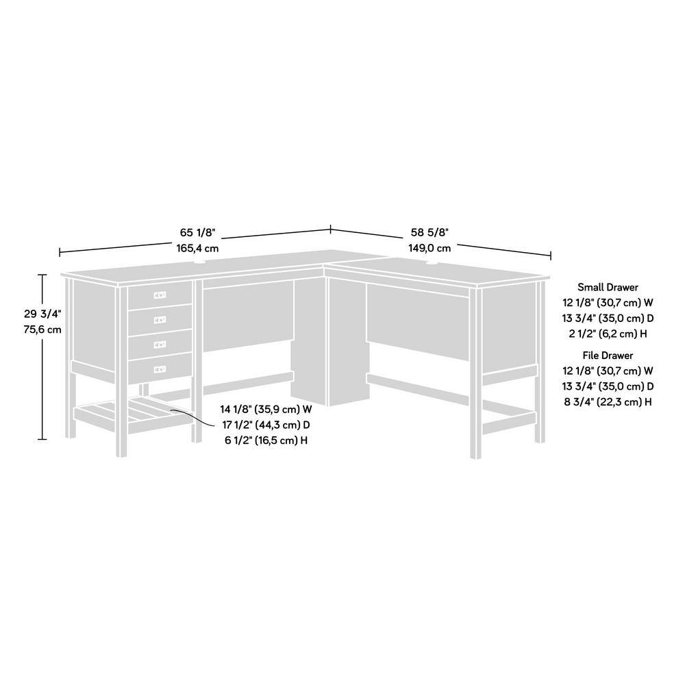 SAUDER Cottage Road 65.118 in. L-Shape Raven Oak Computer Desk with File Storage 431264