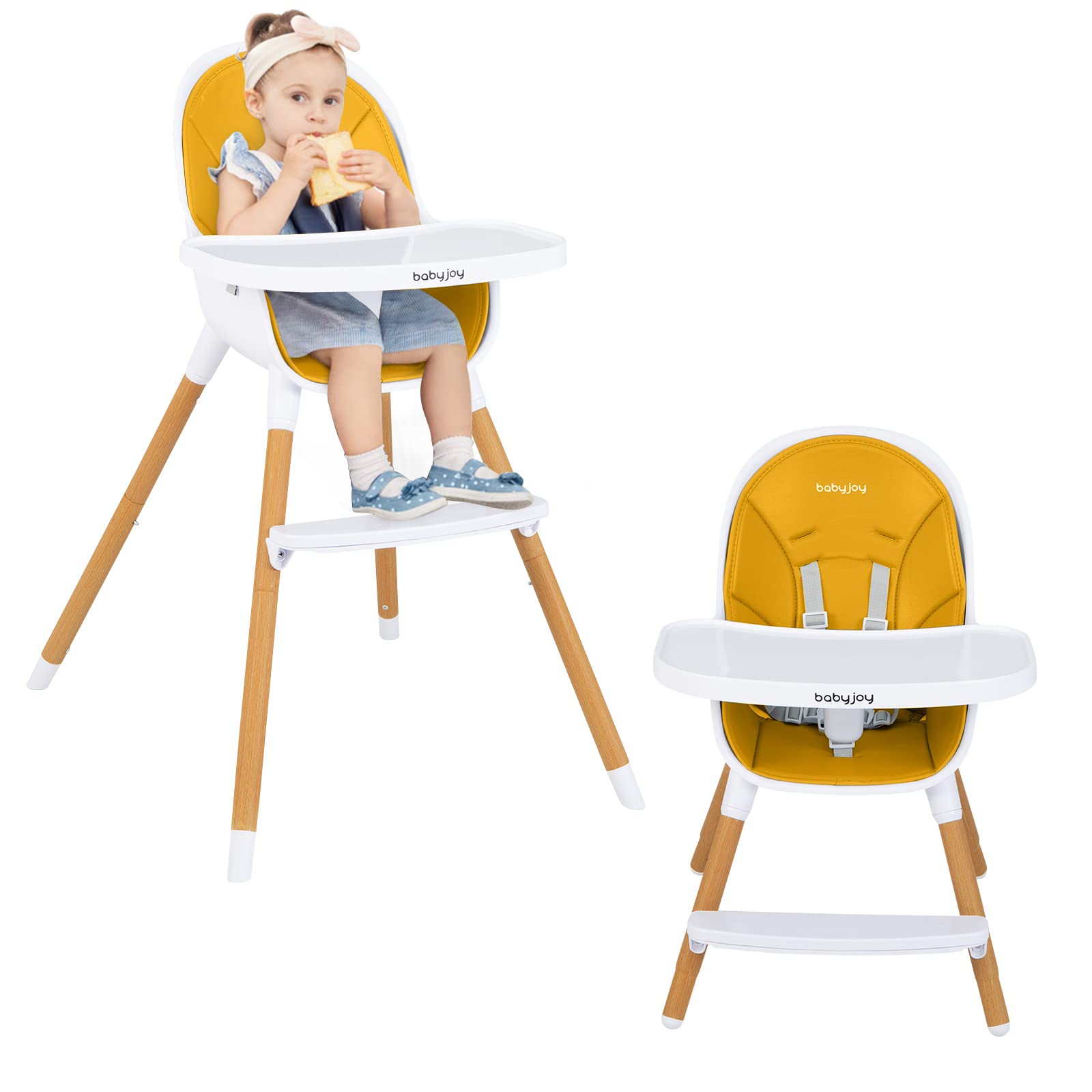 Convertible Baby High Chair, 3 in 1 Highchair, Iron Legs(Wood Grain)