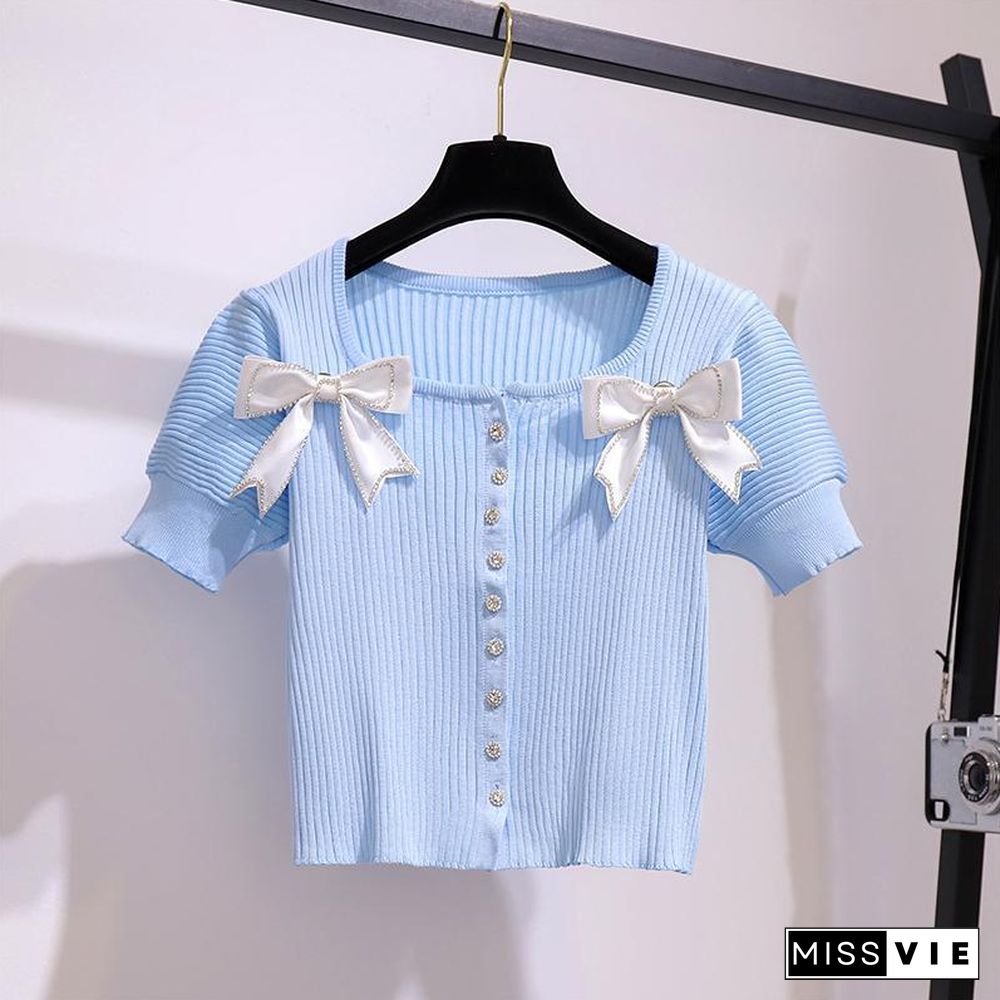 Cute Bowknot Tee+Pleated Skirt P11146