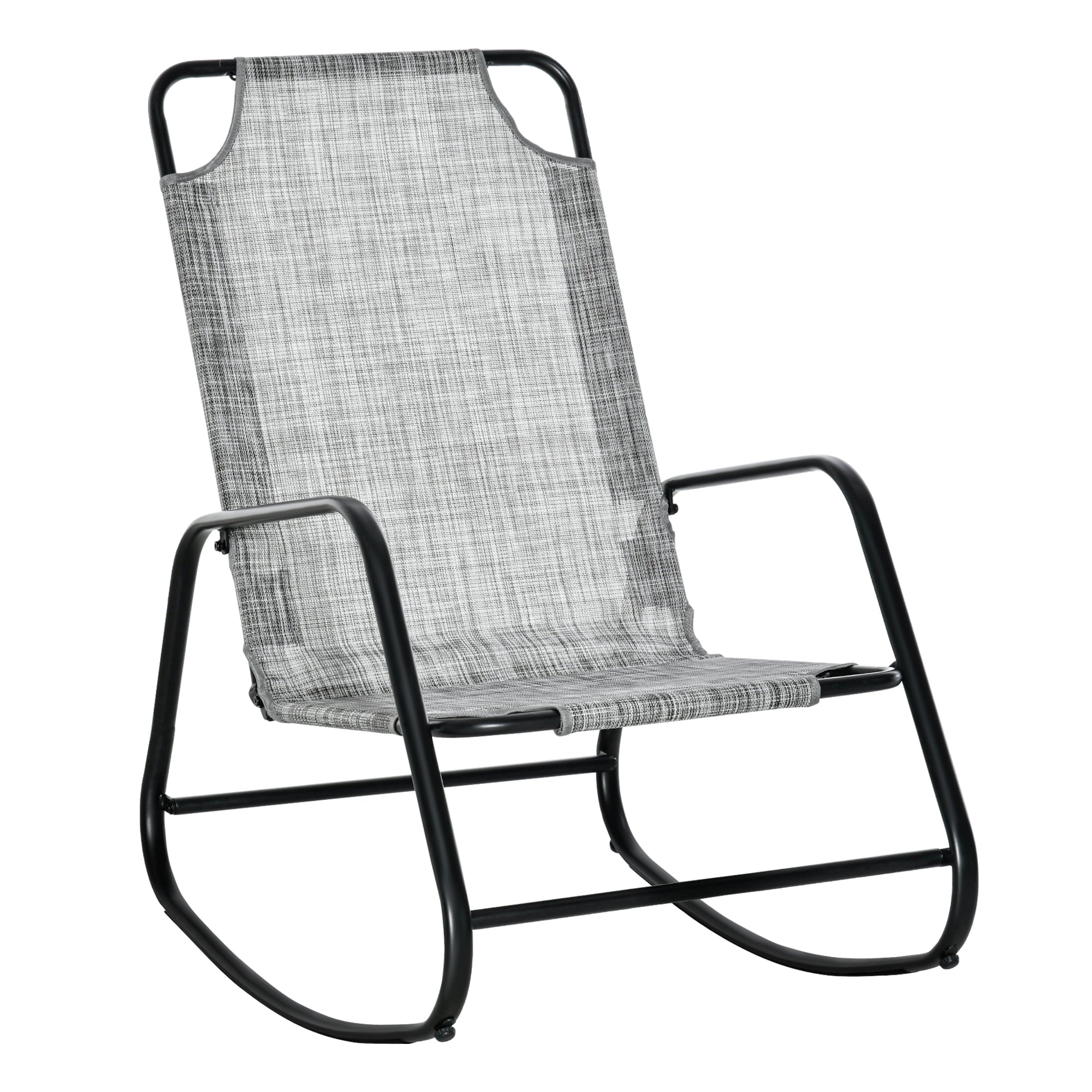 Outsunny Garden Rocking Chair, Patio Sling Fabric Single Rocker, Gray