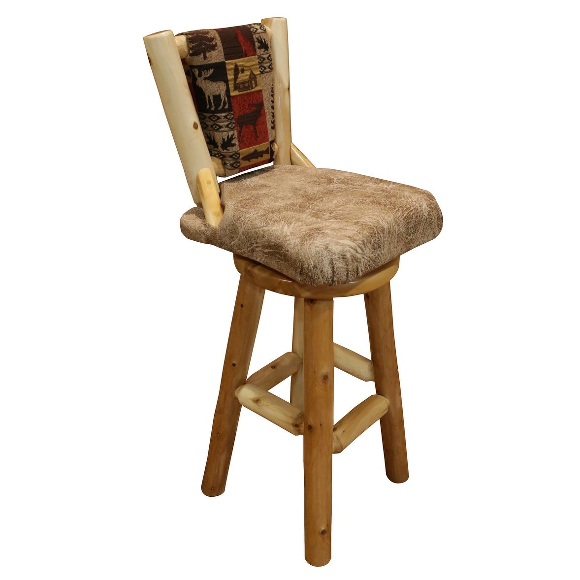 White Cedar Log - Upholstered Swivel Barstool with Back