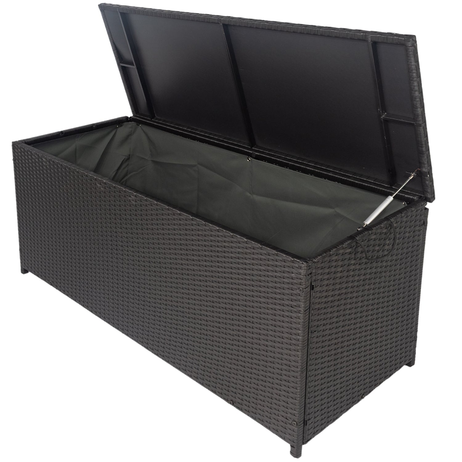 Seizeen Outdoor Storage Box 113 Gal, XL All-Weather Deck Box Waterproof with Inner Liner, Heavy-Duty Patio Furniture Storage, Black Rattan Outdoor Toy Tool Storage