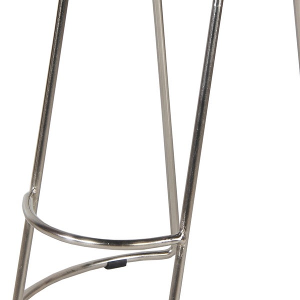 Ela 24 Inch Counter Height Stool with Mango Wood Saddle Seat， Iron Frame， Brown and Silver