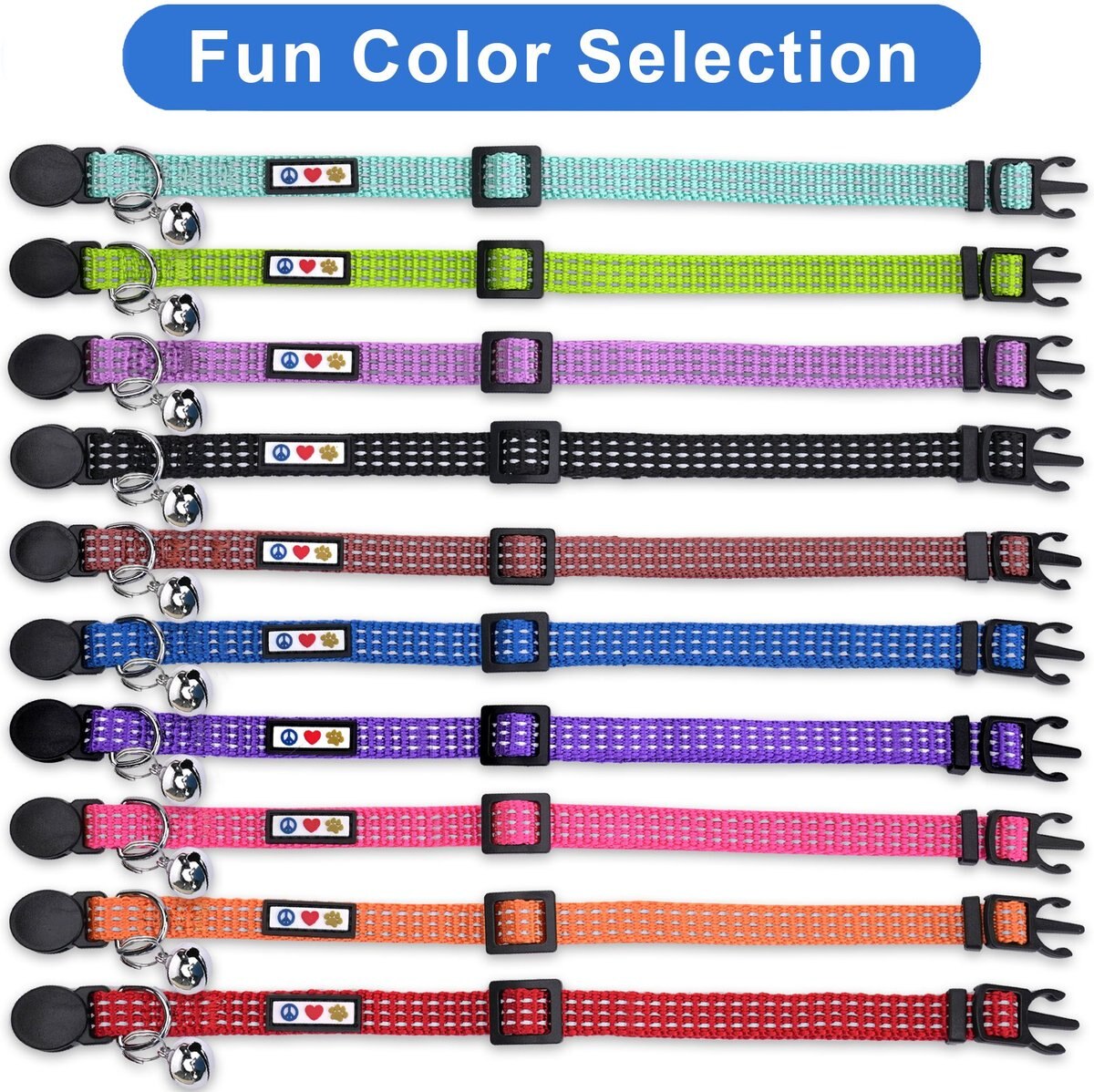 Pawtitas Nylon Reflective Breakaway Cat Collar with Bell