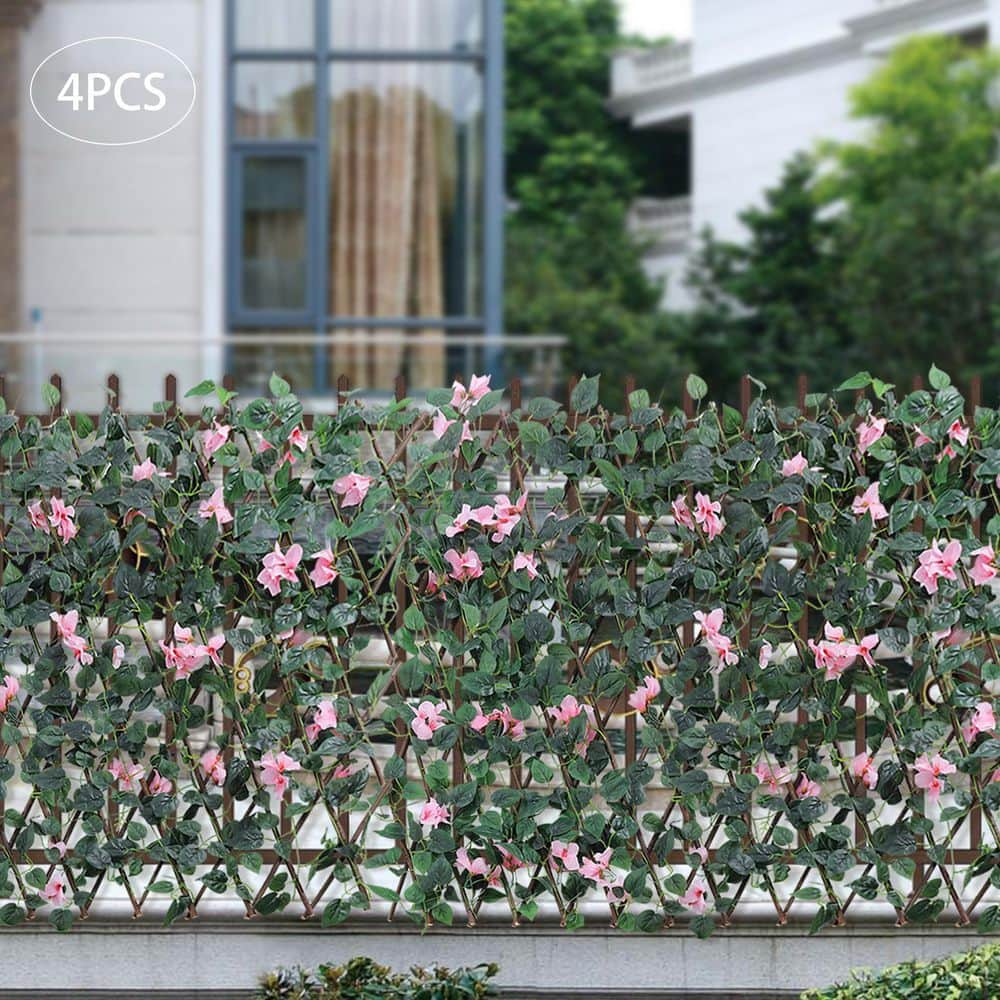 YIYIBYUS 46 in. Wood Silk Fabric Faux Ivy Fencing Panel Garden Fence Pink 4-Pieces YLYOGN9JWDZFP