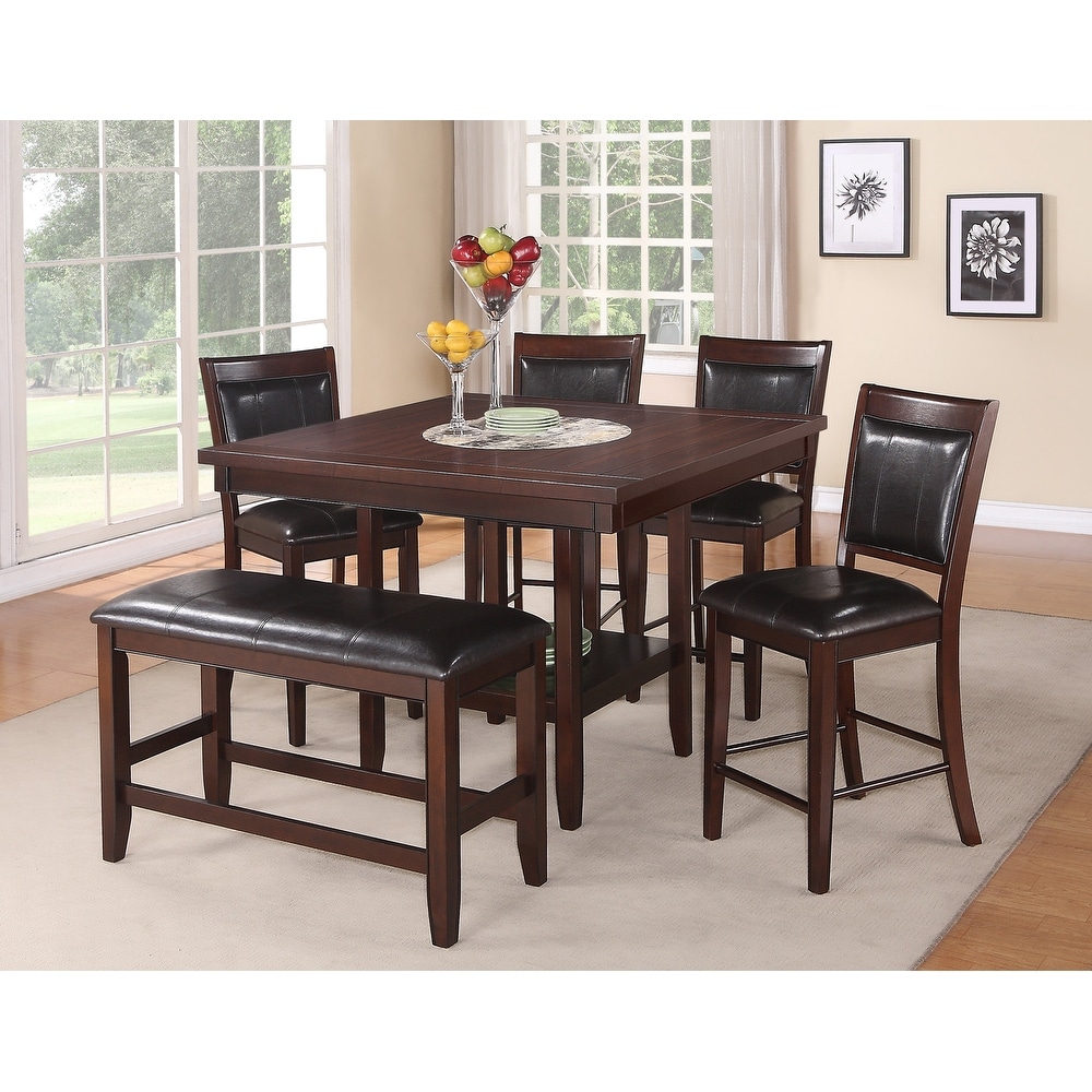 Omari Espresso Modern Faux Leather Square Counter Height Set