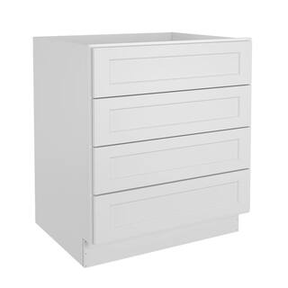 HOMEIBRO 30 in. W x 24 in. D x 34.5 in. H in Shaker White Plywood Ready to Assemble Floor Base Kitchen Cabinet with 4 Drawers HD-SW-4DB30-A