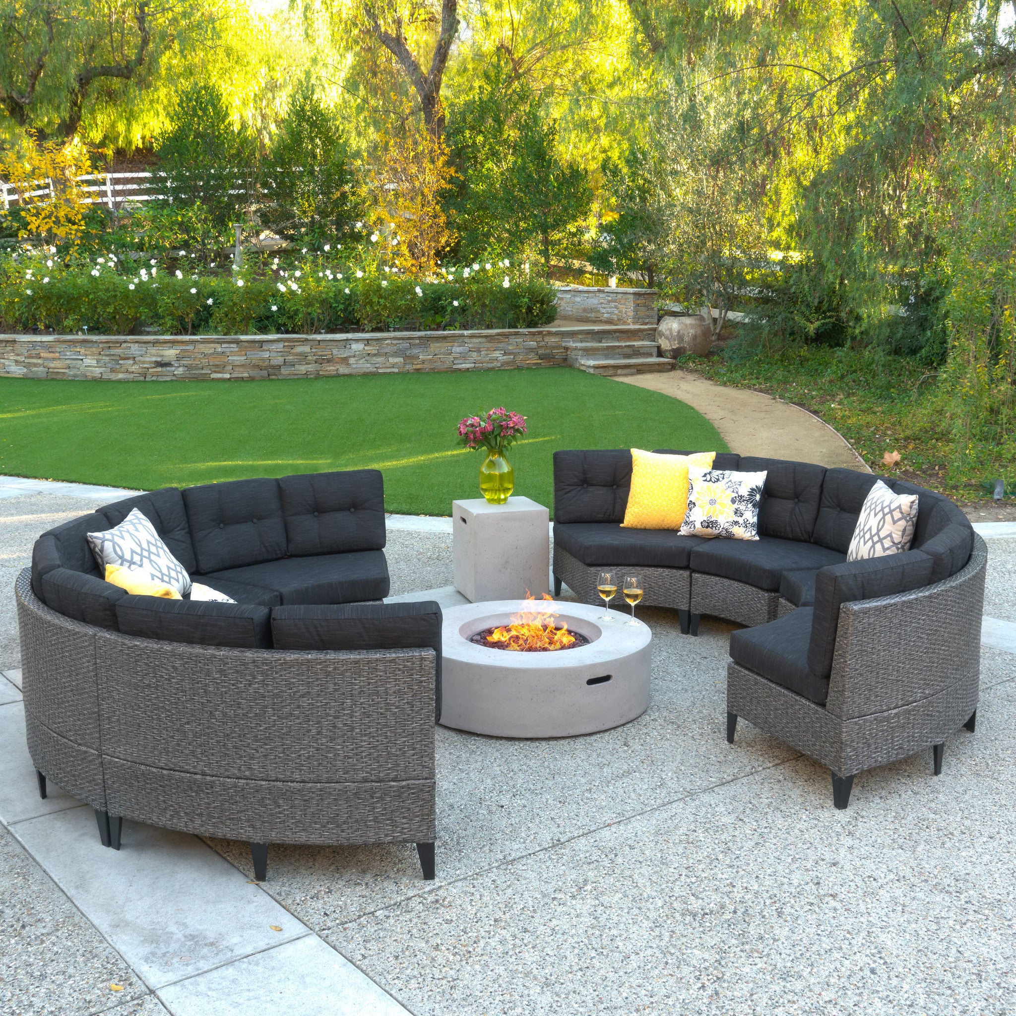 Nessett 10pc Outdoor Fire Pit Sectional Sofa Set