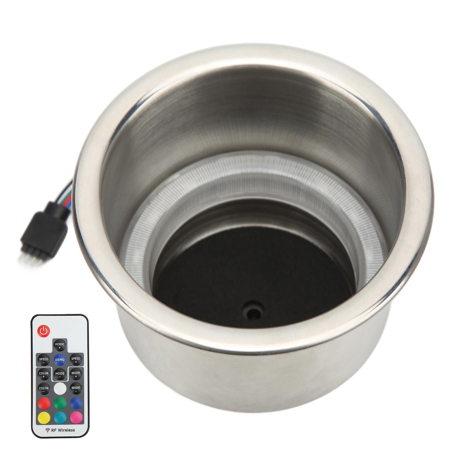 Car Rgb Drink Cup Holder 14 Leds Stainless Steel With Remote Control For Boat Yacht Rv Truck