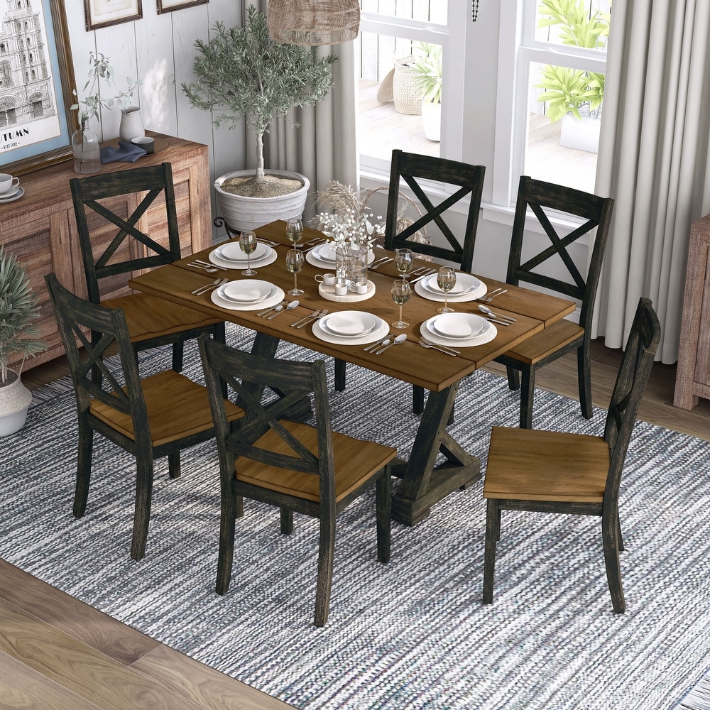 Teasdale Rustic Wood 7 Piece Flip Top Dining Table Set by Furniture of America