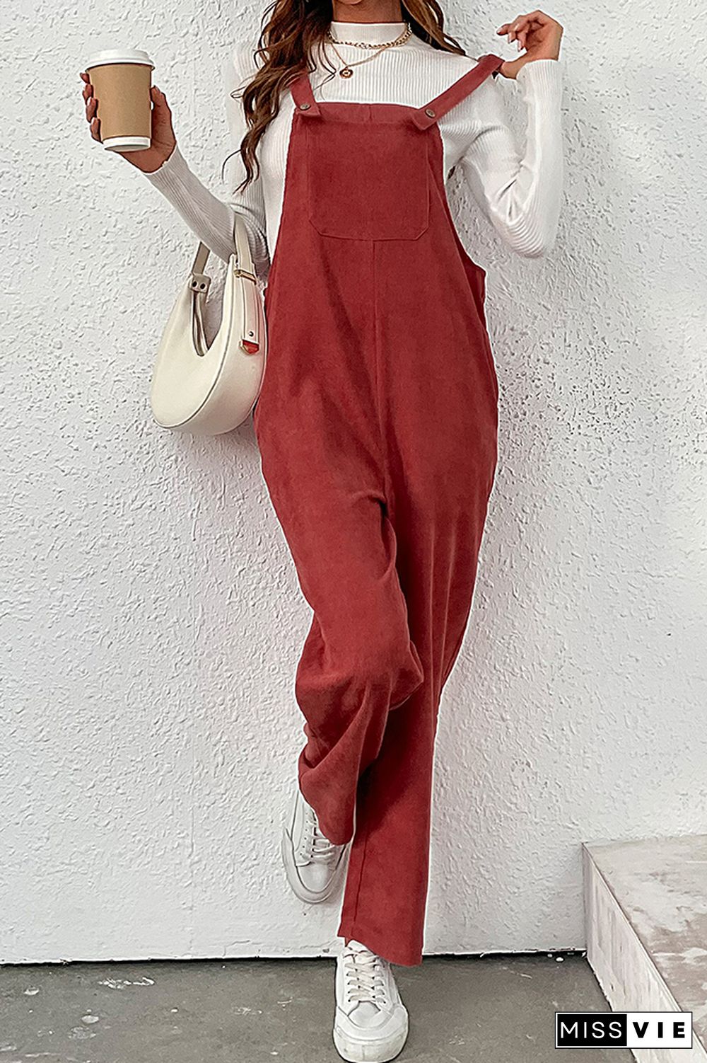 Red Corduroy Overall Jumpsuit