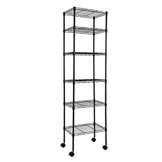 Tidoin Black Heavy Duty 6-Shelf Shelving Wire Shelving with Wheels and Hanging Hooks 17 in. W x 11 in. D x 63 in. H DHS-YDW1-967