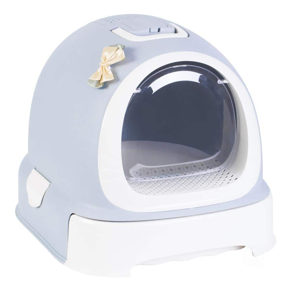 PAWSMARK Fully Enclosed Hooded Litter Pan with Front Entry Odor Close Door, Cat Litter Scoop Included QI003672