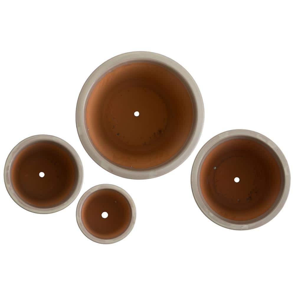 Emissary Pail 7in. 10in. 12in. 15in. H Cream Ceramic Round Planters with Drainage holes (Set of 4) 12012CM4