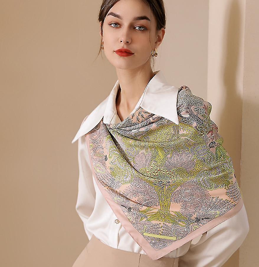 (pink) Printed Silk Scarf Retro Elegant Simulation Silk Scarf