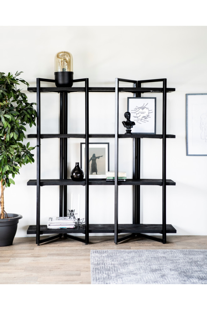 Black Wood 4 Shelf Bookcase  Eleonora Eddy High   Industrial   Bookcases   by Luxury Furnitures  Houzz