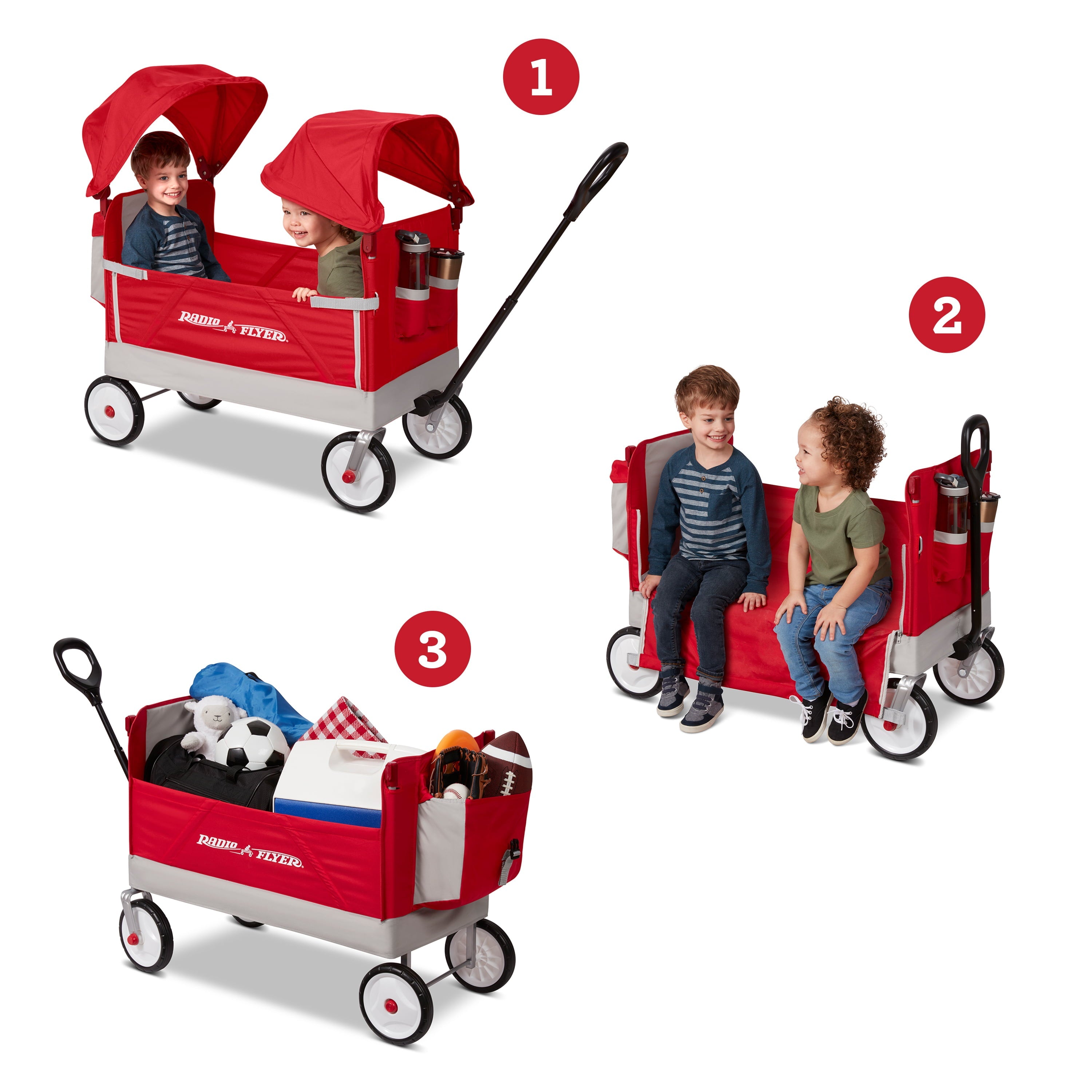 Radio Flyer, Dual Canopy Family Wagon, Adjustable Canopies with Storage Bag, Ages 1.5+ years