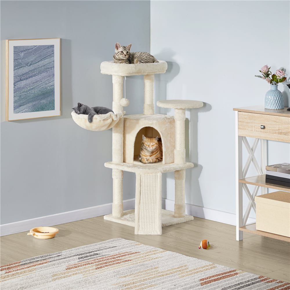 SmileMart 42"H Multilevel Cat Tree Tower with Condo and Perches, Beige