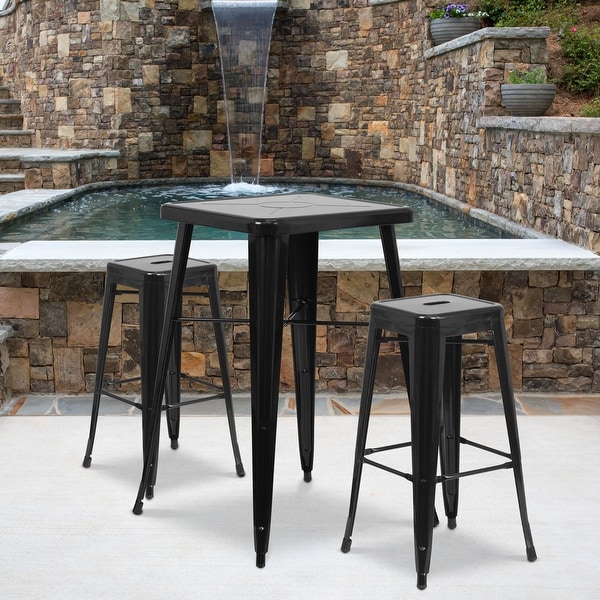 23.75inch Square Metal IndoorOutdoor Bar Table Set