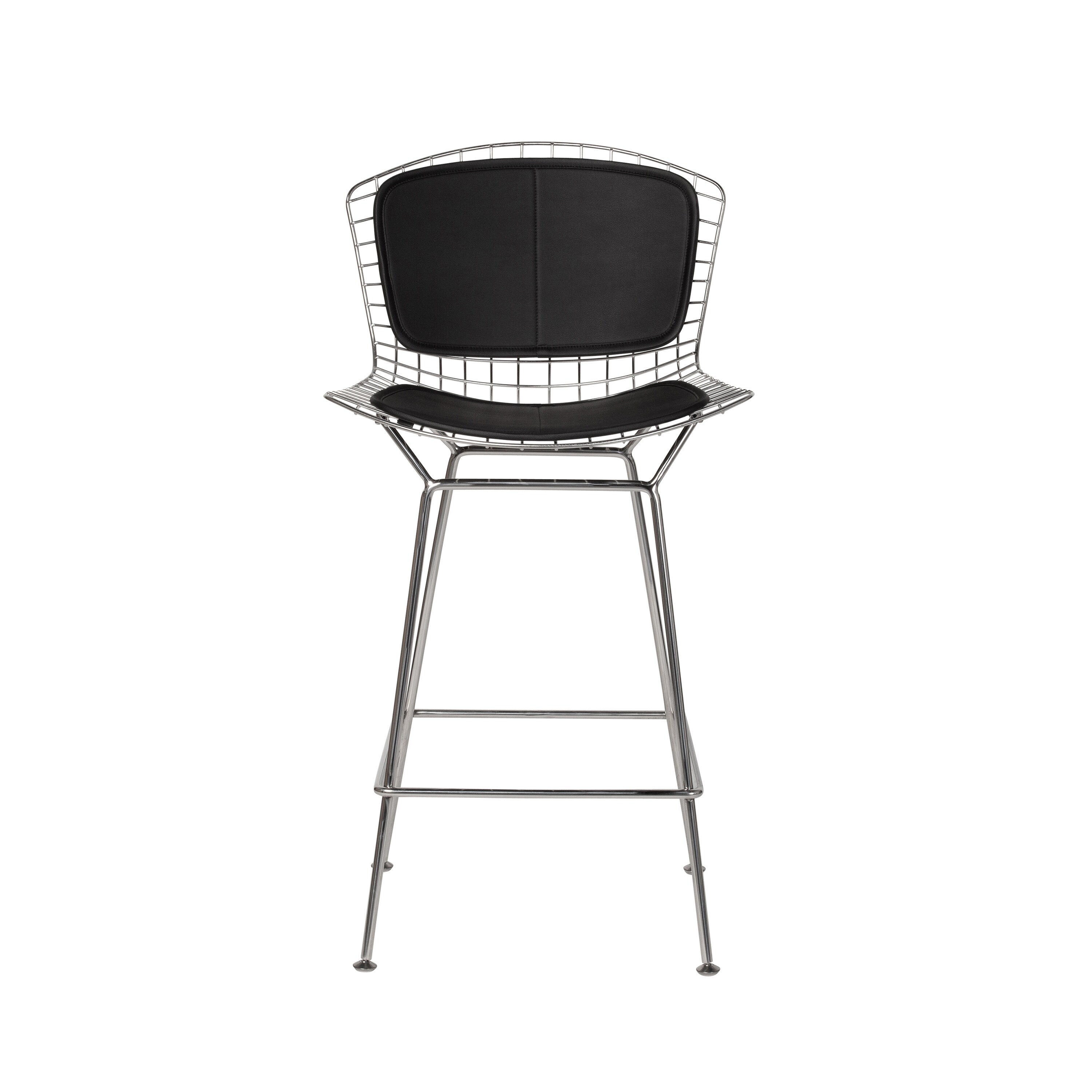 Bert Stainless Steel Counter Stool Black Seat Pad Set of Two