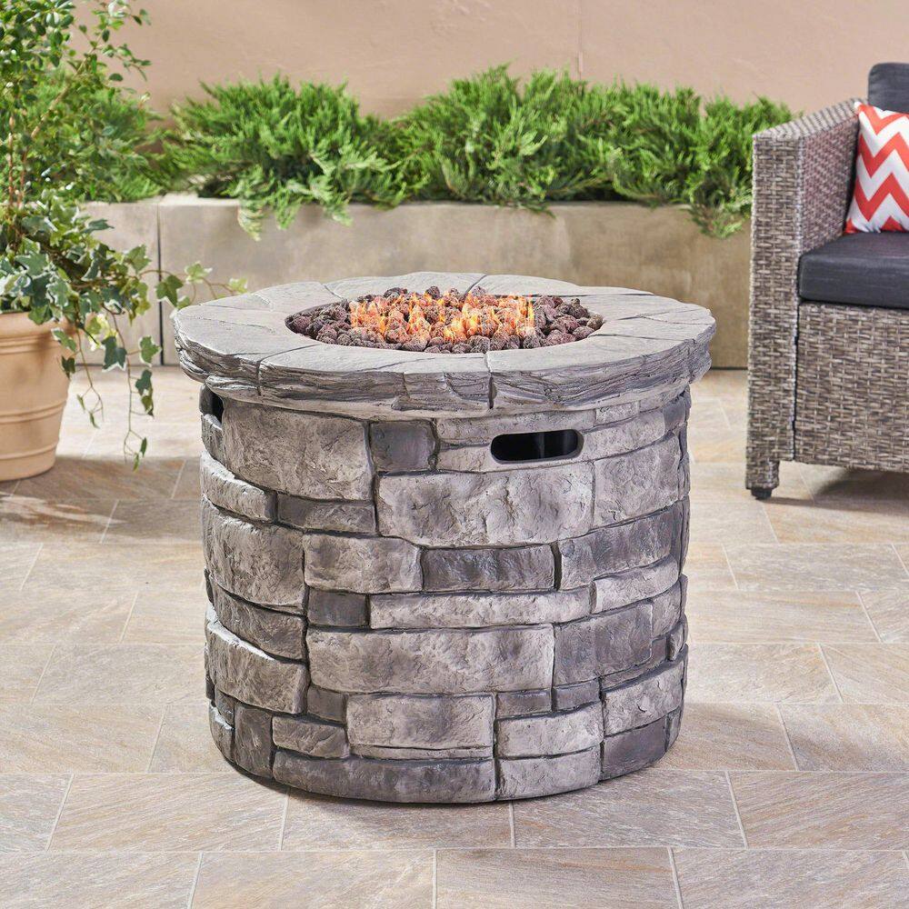 Noble House Xiomara 30 in. x 24 in. Circular MGO Propane Fire Pit in Grey 17025