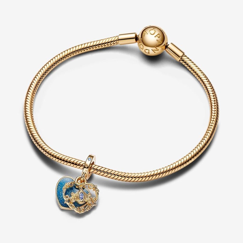 PANDORA  Disney Cinderella's Carriage & Heart Double Dangle Charm - 14k Gold-plated unique metal blend