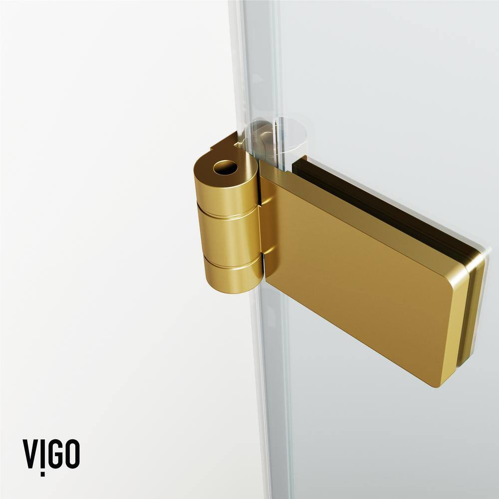 VIGO Orion 34 in. W x 58 in. H Pivot Frameless Tub Door in Matte Brushed Gold with 516 in. (8mm) Clear Glass VG6071MGCL3458