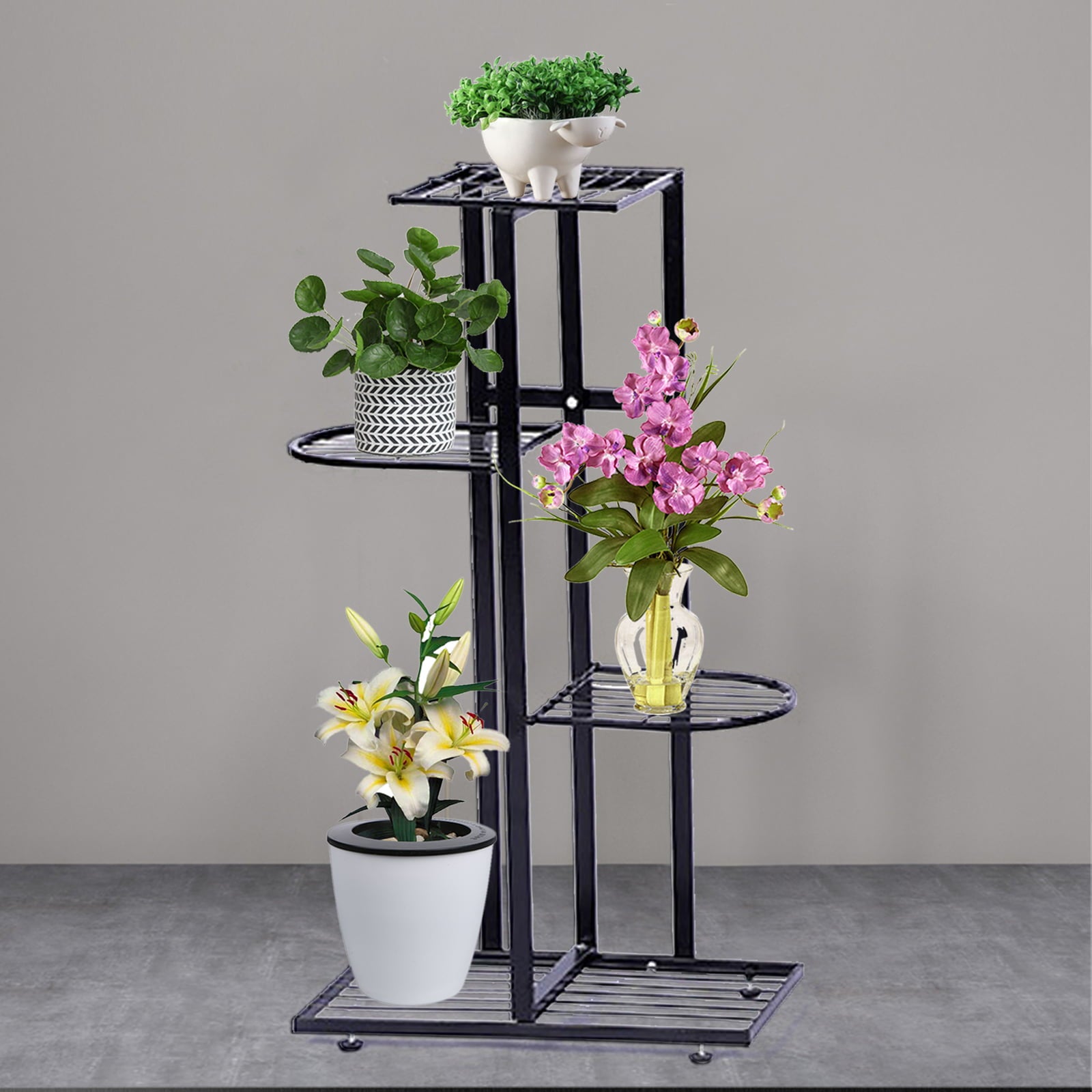 Miumaeov Metal Plant Stand 4 Tier 5 Pot Flower Holder Racks Garden Planter Rack Shelf Organizer for Indoor Outdoor Home Patio Lawn Garden Black