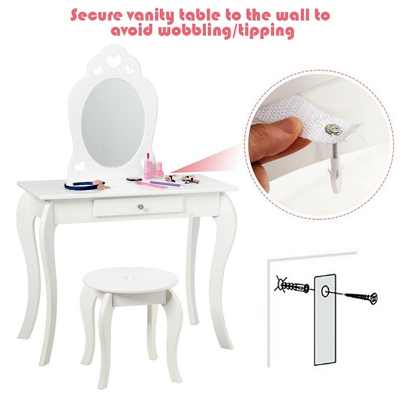 Kids Princess Makeup Dressing Play Table Set with Mirror