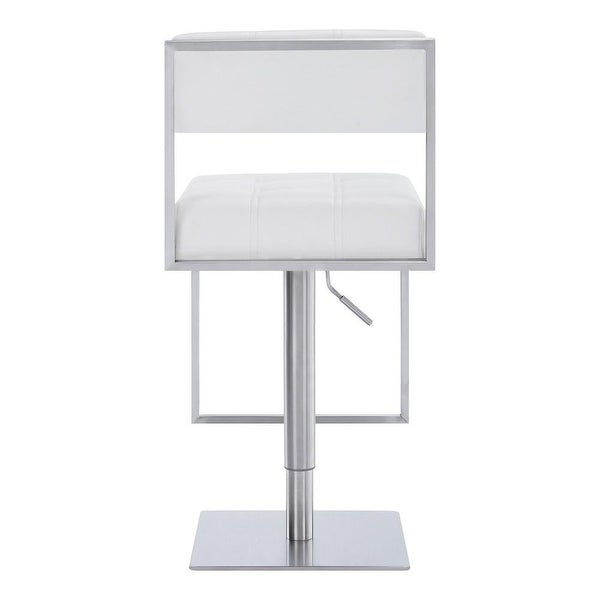 35 Inch Metal and Leatherette Barstool， Silver and White - 35 H x 17 W x 22 L Inches