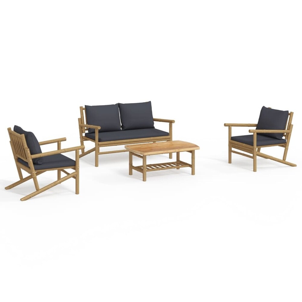 vidaXL 3/4/5 Piece Patio Lounge Set with Dark Gray Cushions Bamboo   35.4\