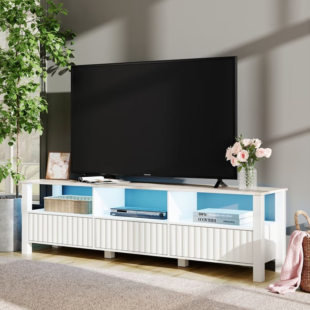 White TV Stand for 65 100 Inch TV with LED Light  Modern TV Console