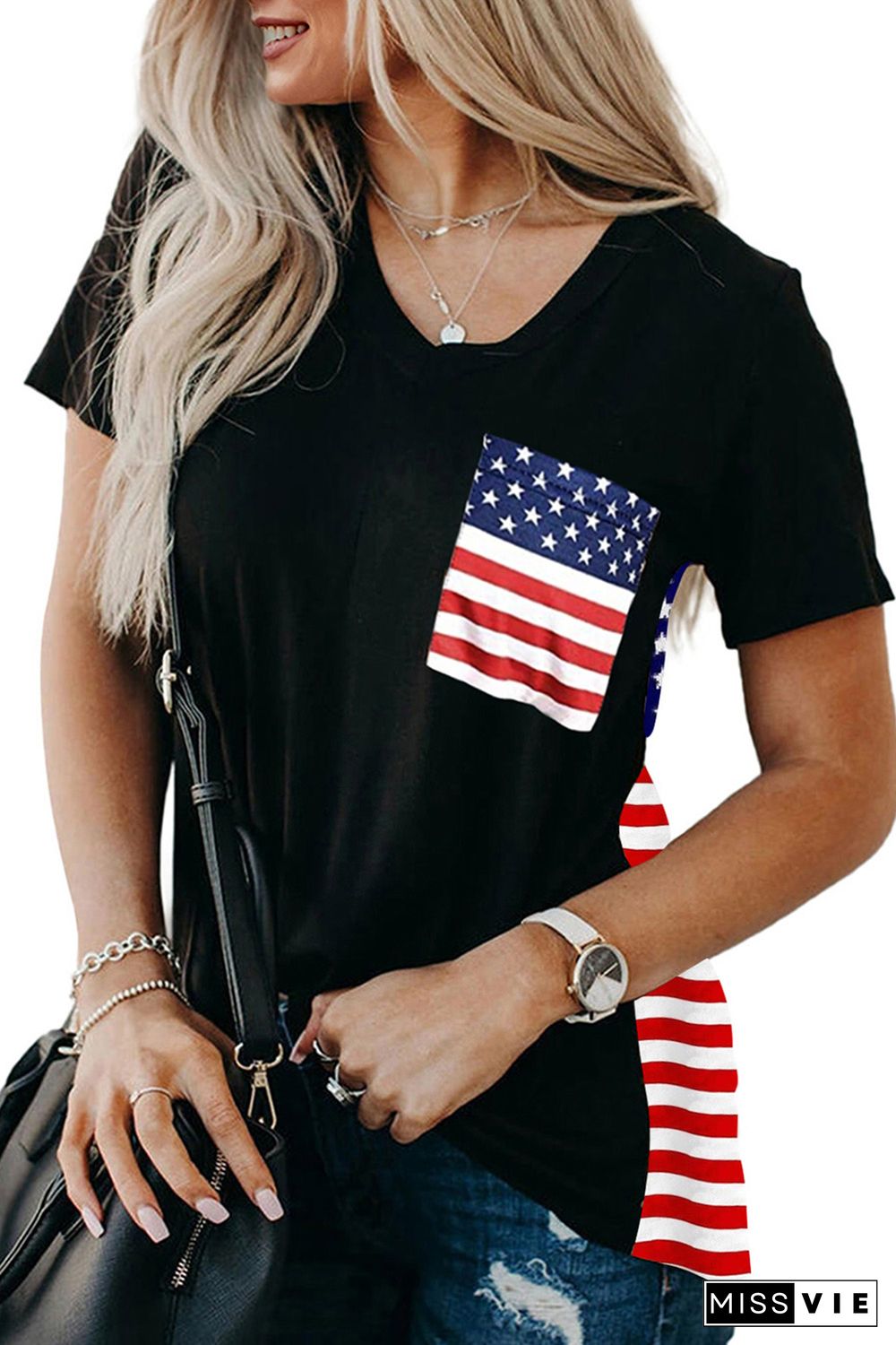 USA Flag Print T-shirt