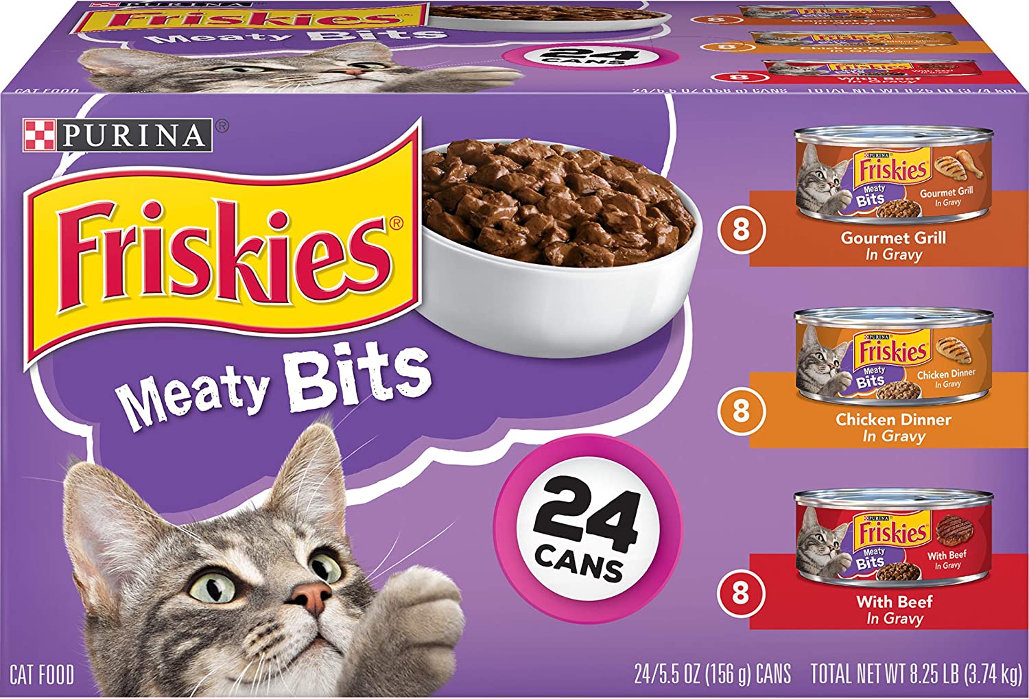 Purina Friskies Gravy Wet Cat Food Variety Pack Meaty Bits - (24) 5.5 oz. Cans