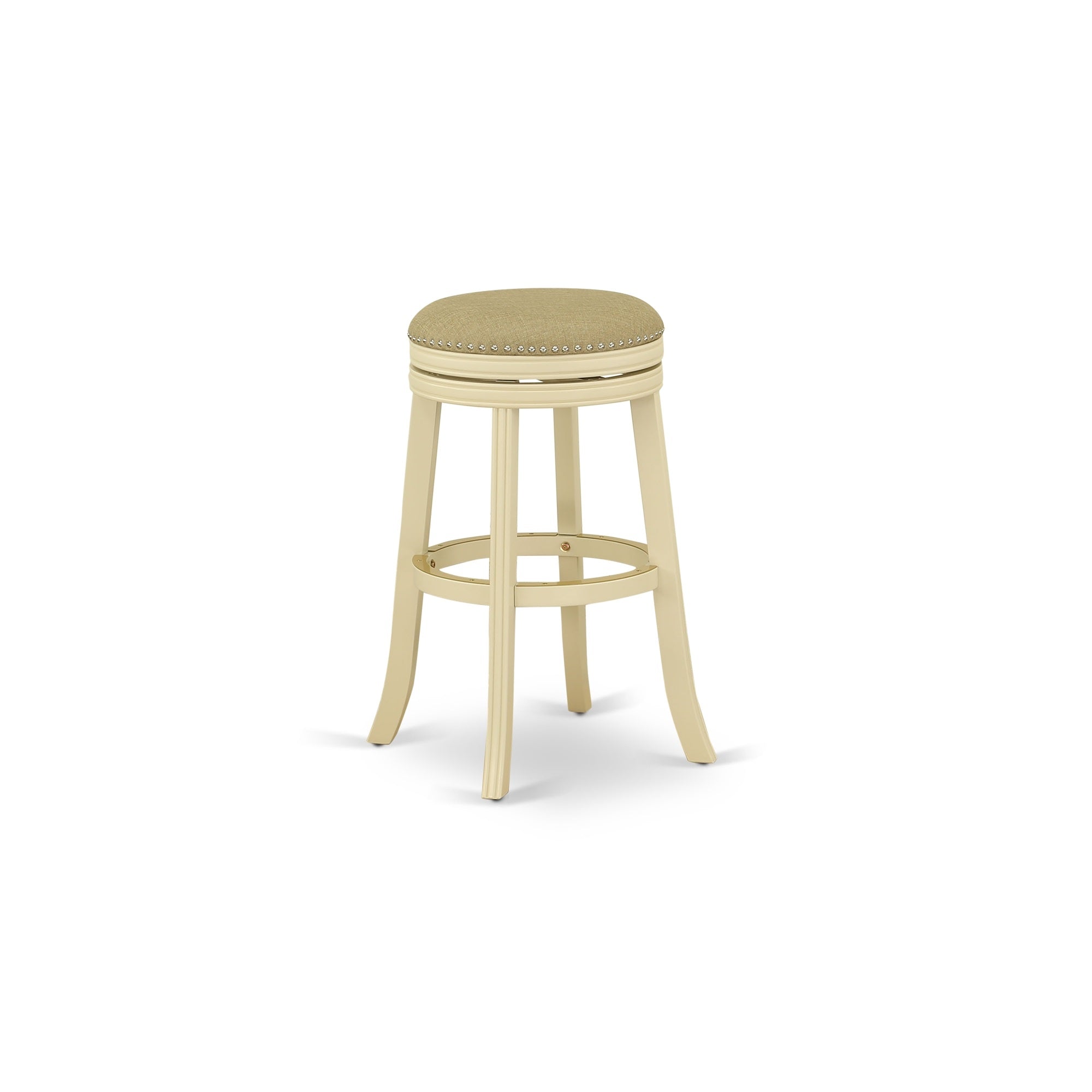 DVS030-202 Devers Swivel Backless Barstool 30'' Seat Height With Linen White Leg And F12-02 Pu Leather Sandalwood Color