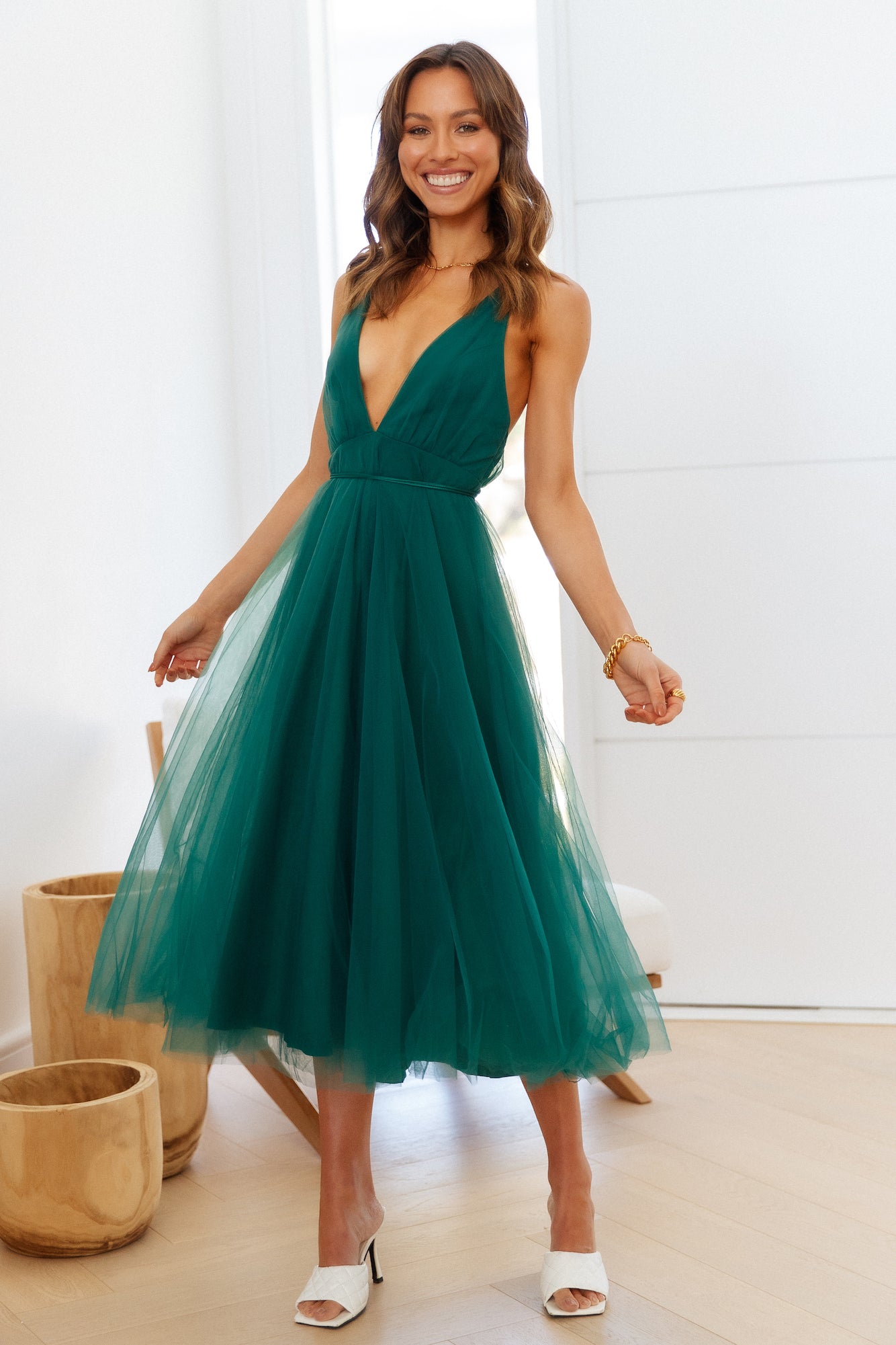 Summer Cinderella Midi Dress Forest Green