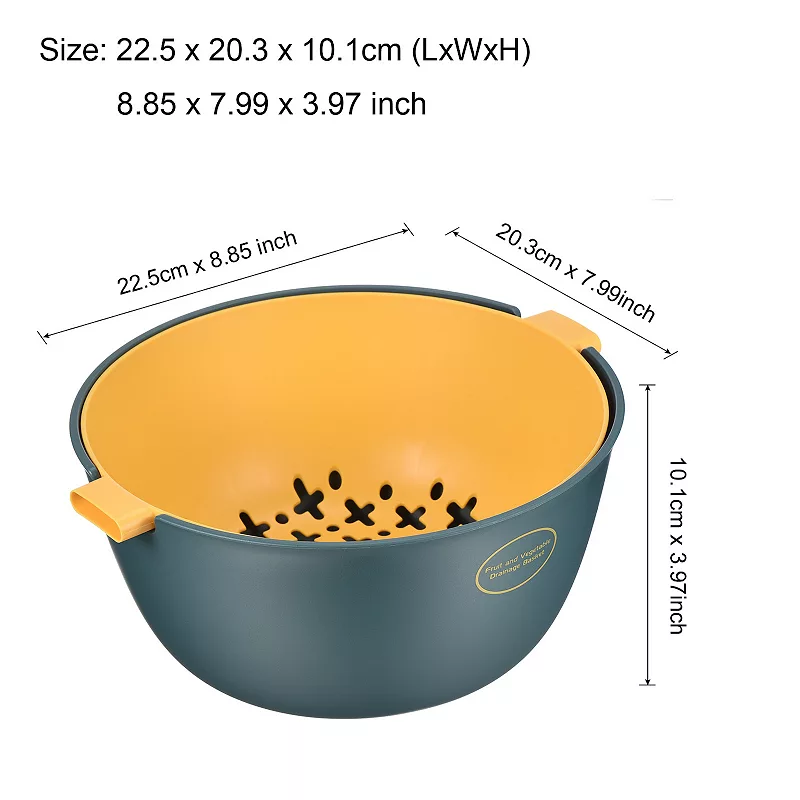 Kitchen Colander Bowl Set 2PCS， Plastic Washing Basket and Strainer