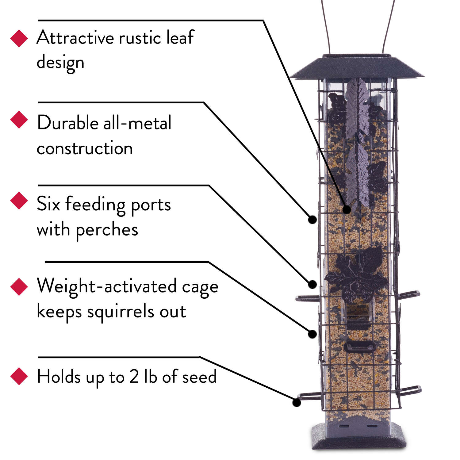 Perky-Pet Squirrel-Be-Gone Wild Bird 2 lb Metal/Plastic Bird Feeder 6 ports