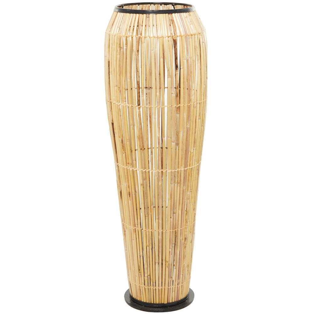 The Novogratz Brown Wicker Handmade Slatted Frame Vase with Black Metal Accents