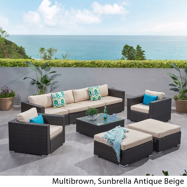 Santa Rosa Outdoor Wicker 9Piece Sectional Sofa with Cushions