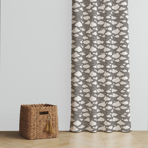 Bacati Clouds In The City Grey Cityscape Cotton Printed Single Window Curtain Panel