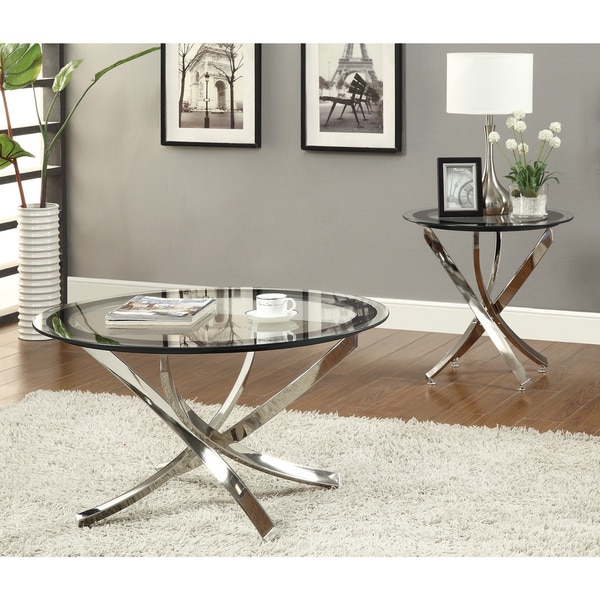 Coaster Furniture Brooke Chrome and Black Glass Top End Table