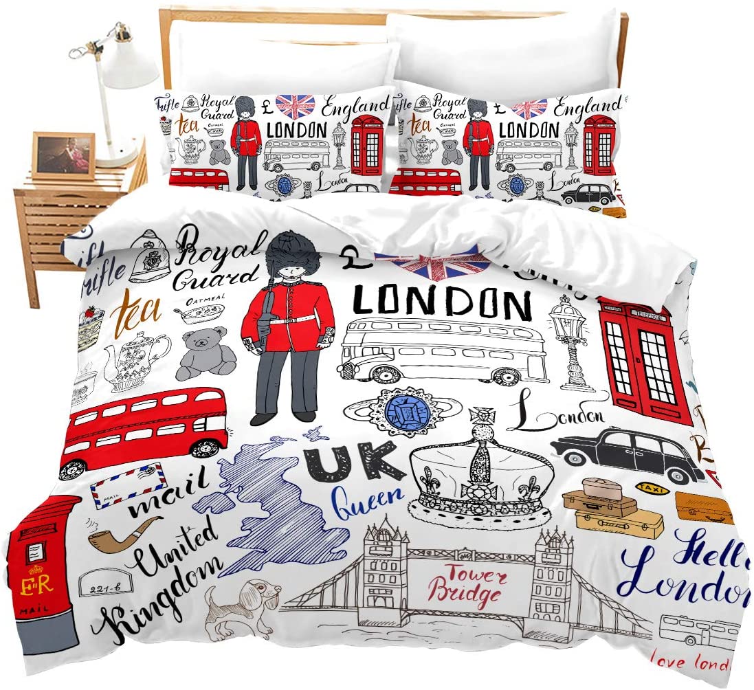 Duvet Cover Set Soft London Themed Comforter Cover Set 3 Pieces