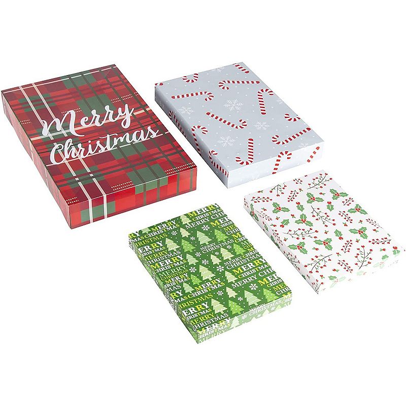 24 Pack Christmas Boxes For Gifts With Lids For Presents In 4 Designs， 3 Sizes