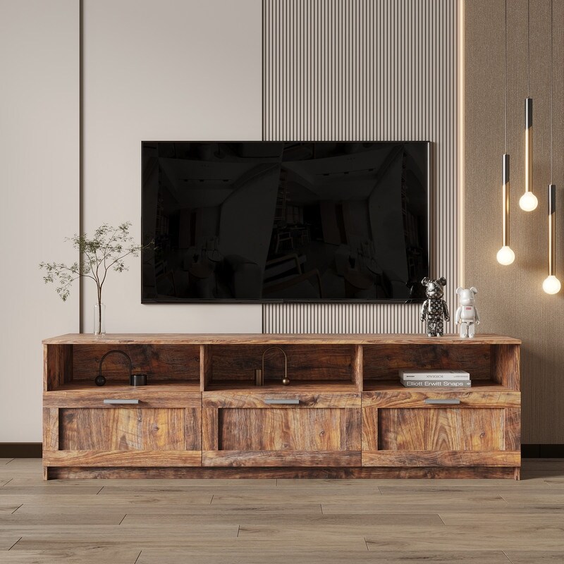 Modern TV stand with 3 open shelves   3 Drawers for 80 inch TV