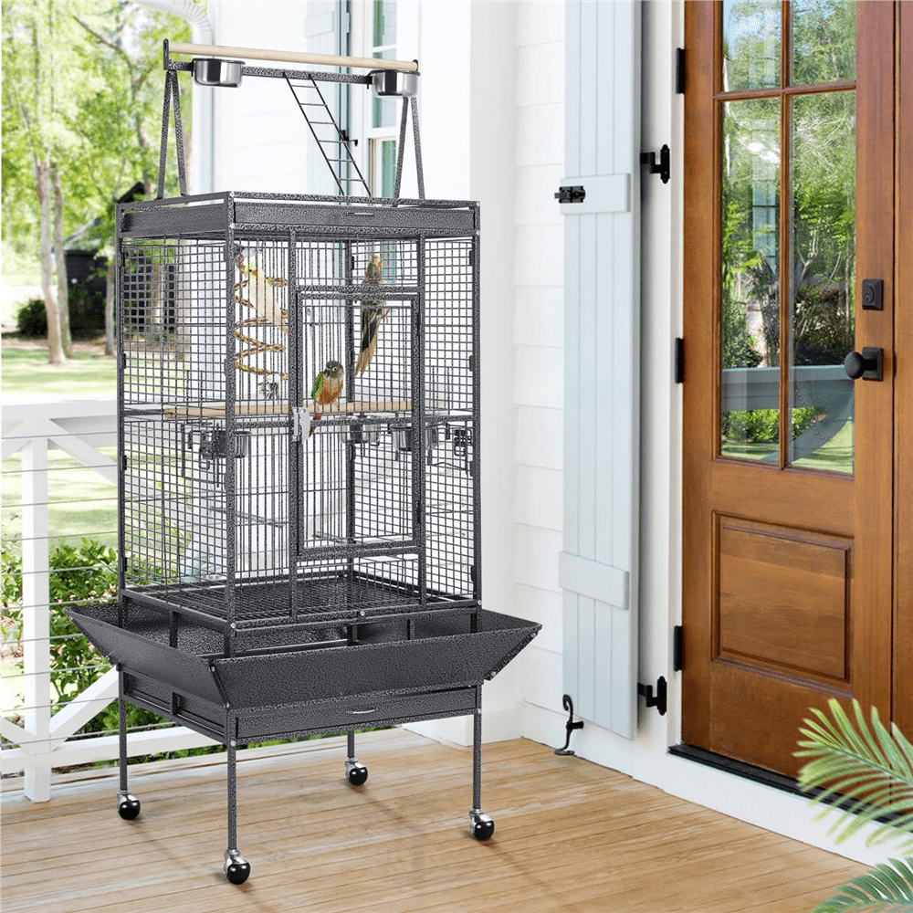 68.5inch Play Top Parrot Cage Rolling Bird Cage， Black