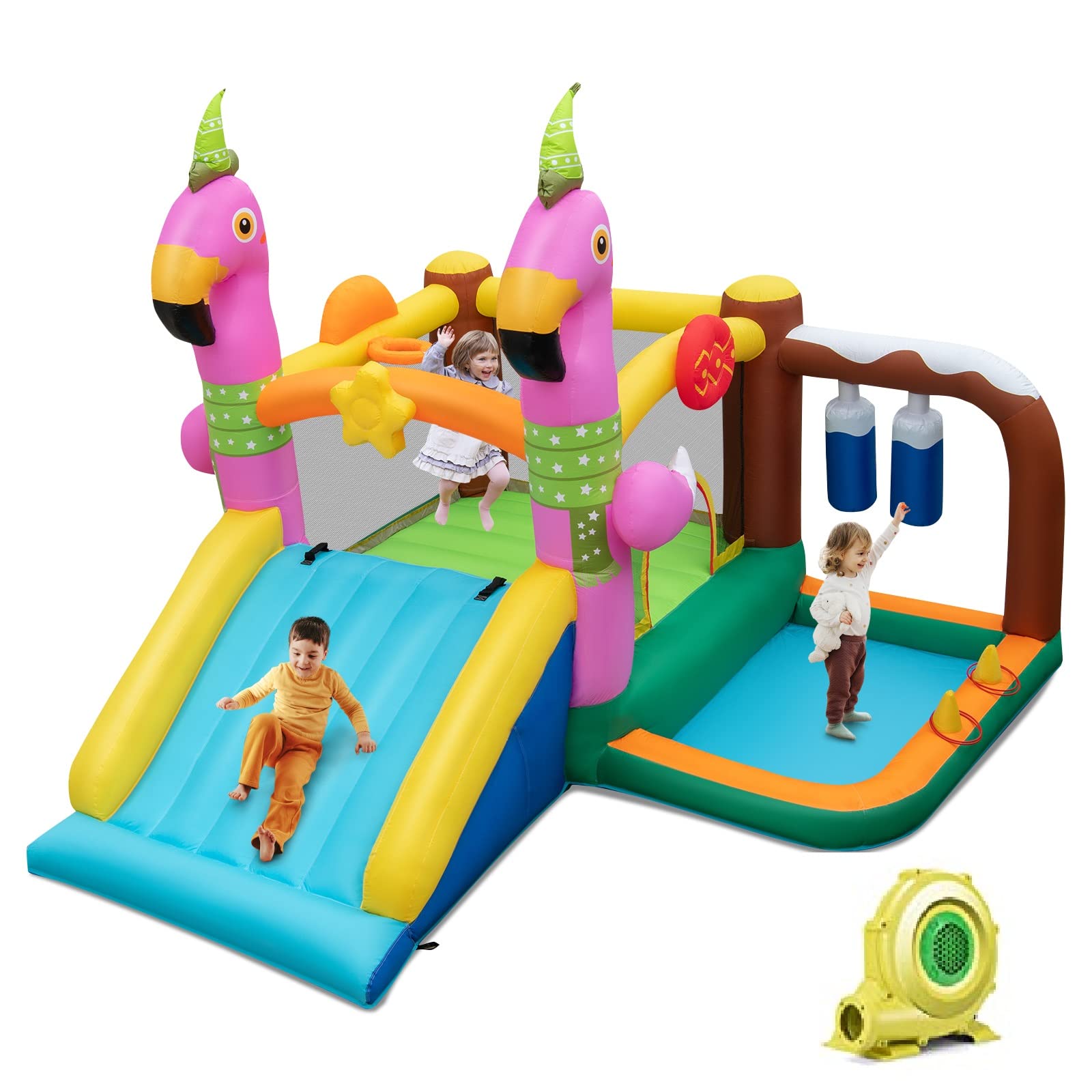 Costzon  Inflatable Bounce House, Flamingo Bouncy House for Kids Indoor Outdoor Party with Jumping Area