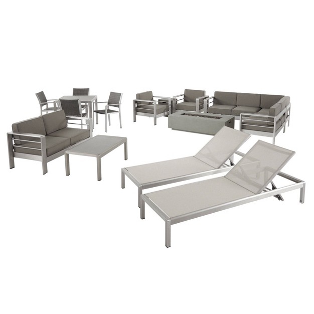 Cape Coral 16pc Aluminum Estate Collection With Fire Pit Silver clear khaki light Gray Christopher Knight Home