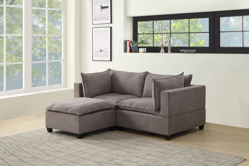 Madison Fabric Down Feather Sectional Couch Loveseat With Ottoman   Transitional   Loveseats   by Lilola Home  Houzz